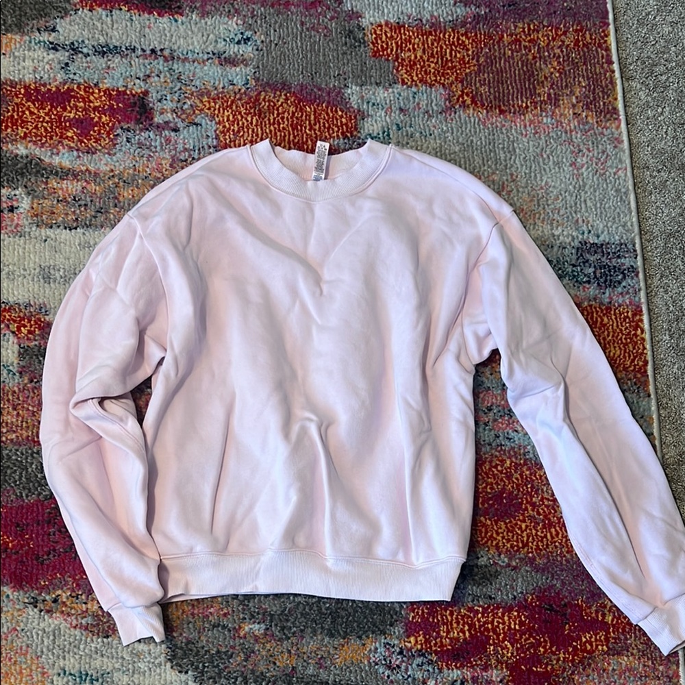 SKIMS Pink Crewneck Sweater with Ribbed Cuffs
